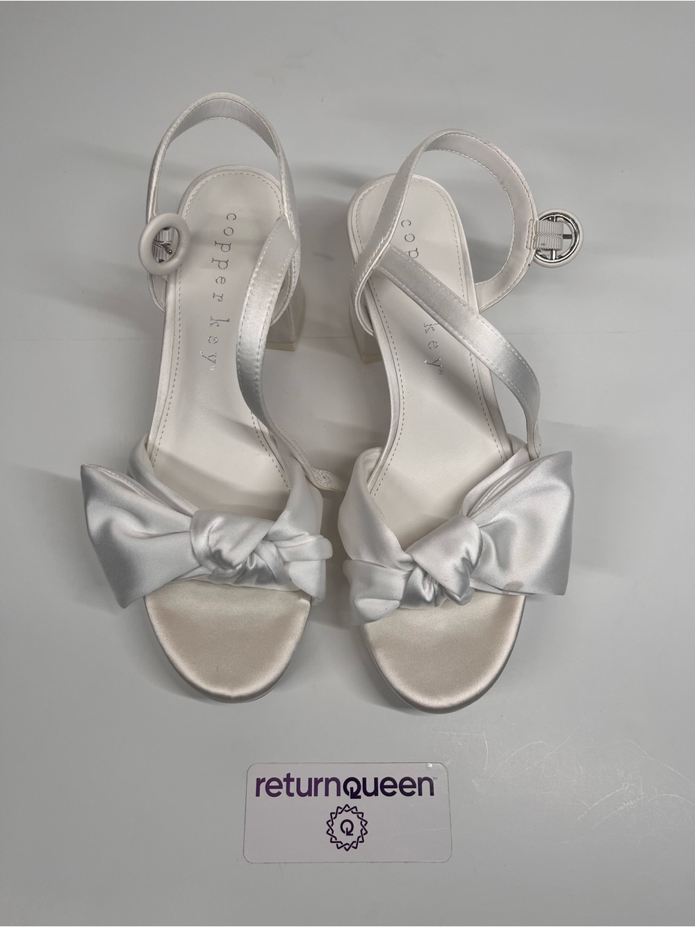 Copper Key Ivory Satin Knot Bow Slingback Heels